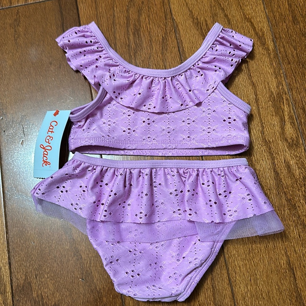 Cat & Jack Purple lavender ruffled Bikini Set - Picture 3 of 3